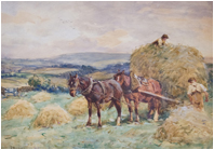 Harvesting crops with horse and wagon in Glaisdale