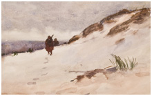 painting of a man walking home from a days shooting