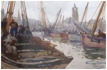 The Harbour painting sailing ships fishing boats