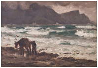 Horse and Figure on beach painting