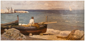 A man looks out to sea on a breezy day